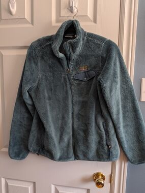 L.L.Bean Plush Full-Zip Fleece Jacket in Teal with Elbow Patches